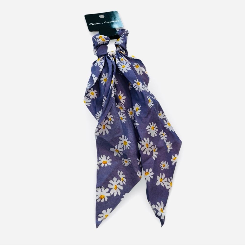 Purple Ponytail Scrunchie Scarf Daisy Print Chiffon